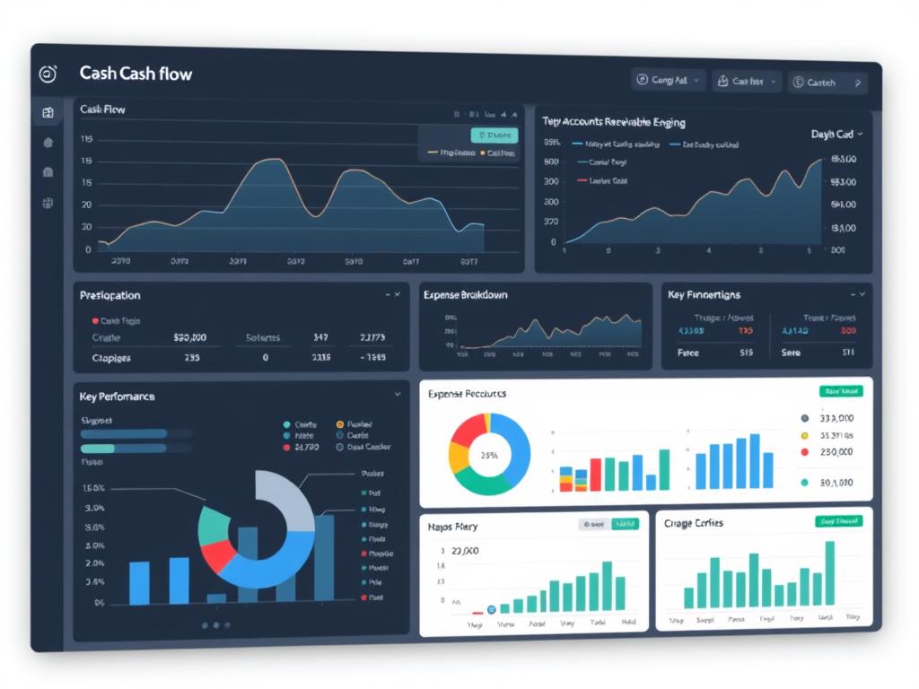 Financial dashboard showing cash flow analytics with KPIs and trend graphs Financial dashboard showing cash flow analytics with KPIs and trend graphs