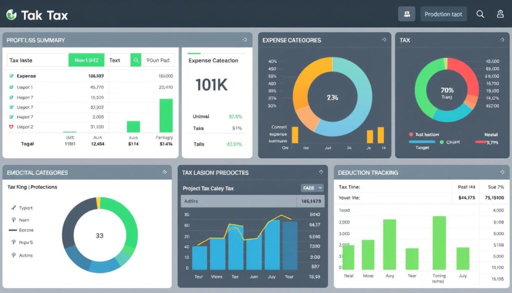 Financial dashboard showing key tax-related metrics and reports