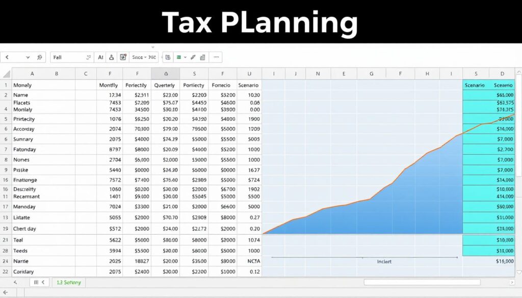 Financial forecast model showing income projections for tax planning