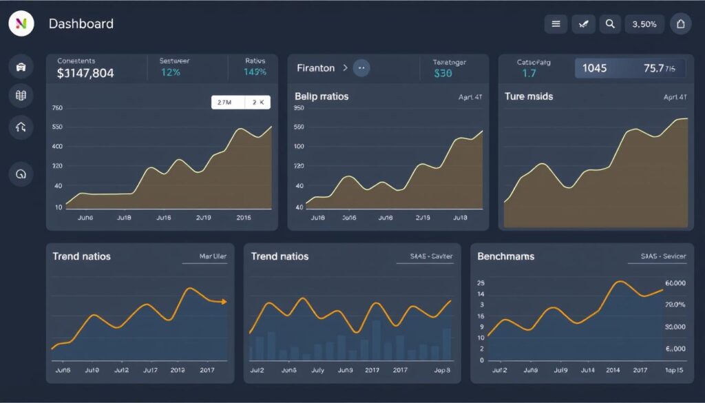 Financial ratio dashboard for TechGrowth Solutions showing key performance indicators