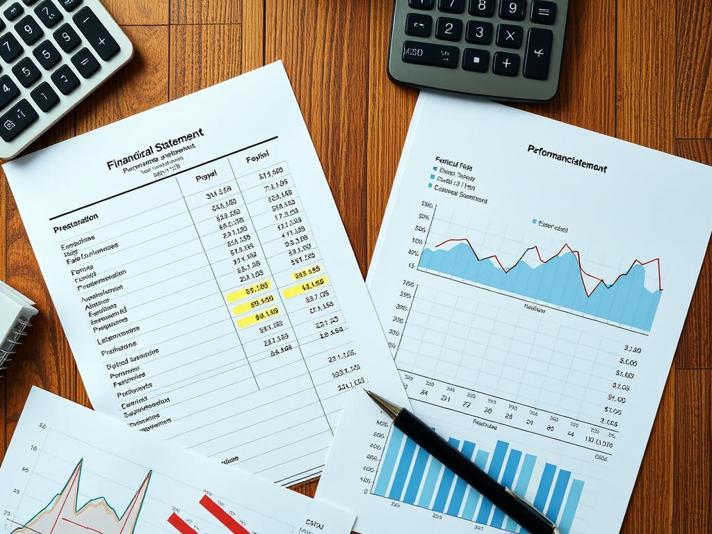 Financial statements with highlighted ratio calculations and performance trends